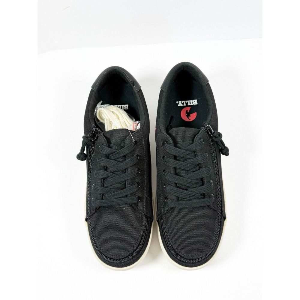 NEW BILLY Footwear Sneaker II Lace-Up Low Top Zip-On Canvas Sporty Black White 7 - Picture 5 of 11